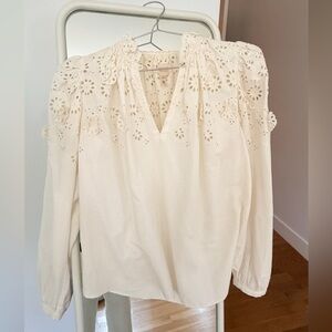 Elegant Cream Blouse with Eyelet Detailing